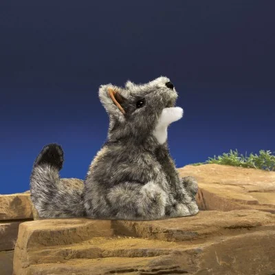 Folkmanis "Little Coyote" plush puppet in the desert Folkmanis "Little Coyote" plush puppet in the desert