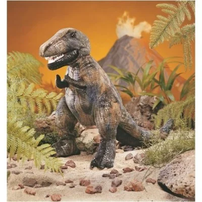 Folkmanis T-Rex Plush Puppet in its natural habitat