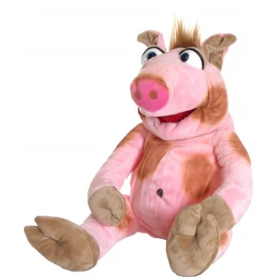 Stulle the Pig hand puppet by Livings Puppets, in a sitting position