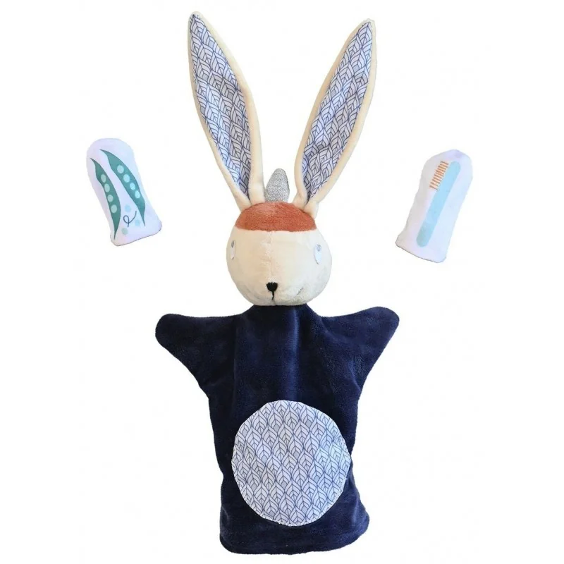Marioneta «Gabin Lapin» y sus dos marionetas de dedo, de la marca Ebulobo