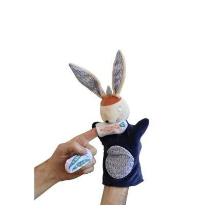 Marioneta «Gabin Lapin» y sus dos marionetas de dedo, de la marca Ebulobo