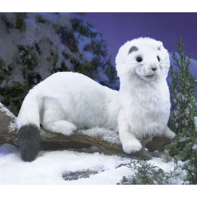 Folkmanis-branded ermine hand puppet in a snowy landscape
