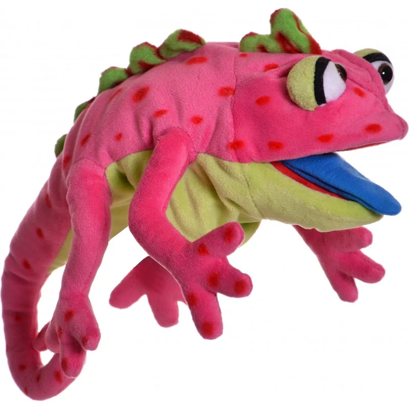 Marionnette à main Caméléon rose signée Living Puppets