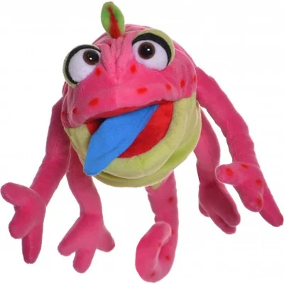 Marionnette à main Caméléon rose signée Living Puppets, vue de face