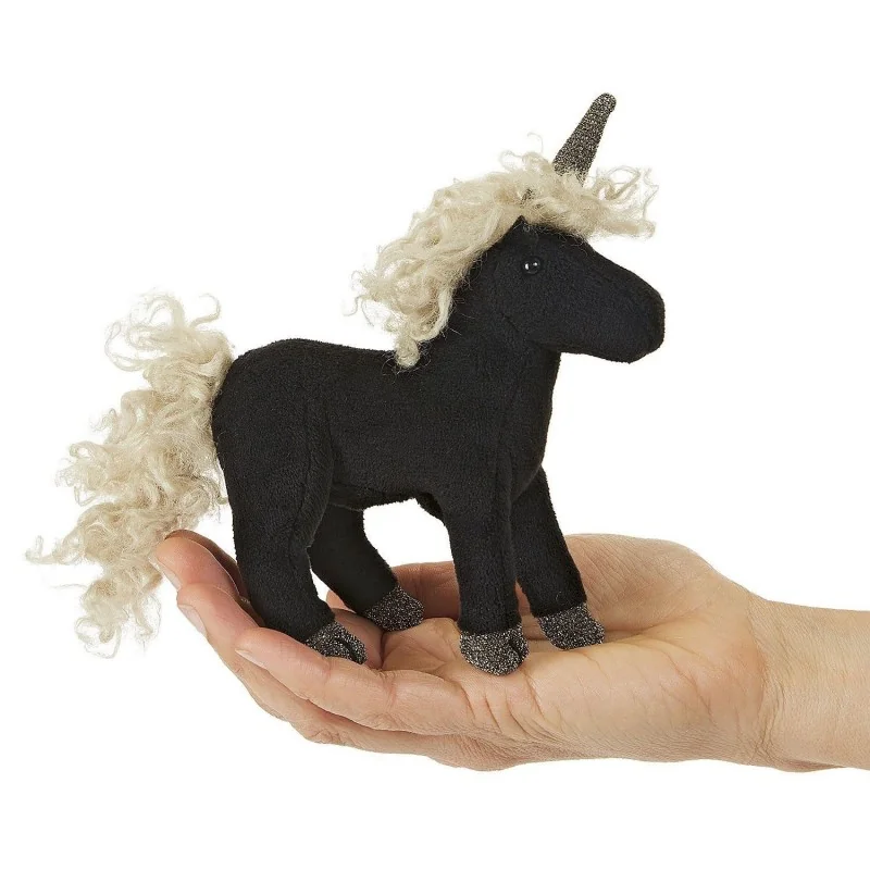Vingerpopje: Mini-eenhoorn, zwart, van Folkmanis