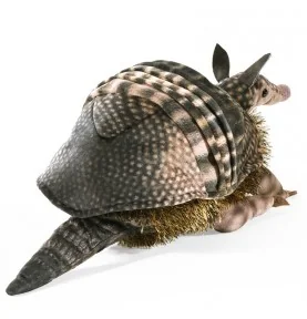 Folkmanis armchair puppet of a armadillo, rear view