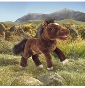 Folkmanis-Handpuppe in Form eines Pferdes in Wiesenlandschaft