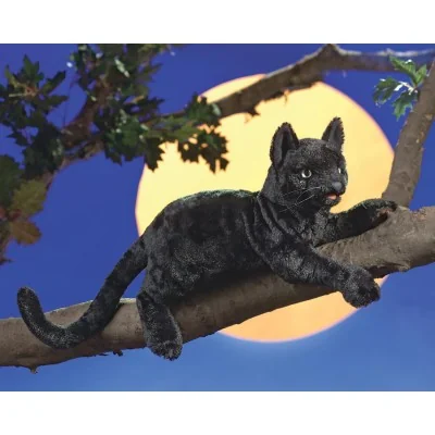 Marionnette à main Chat noir sur une branche devant la pleine lune Marionnette à main Chat noir sur une branche devant la pleine lune