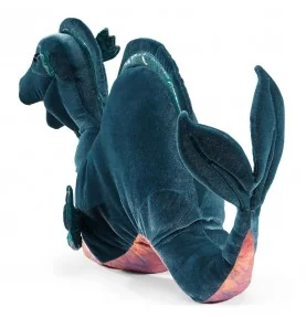 Marioneta Nessie, o Monstro do Lago Ness, da marca Folkmanis, vista de costas Marioneta Nessie, o Monstro do Lago Ness, da marca Folkmanis, vista de costas