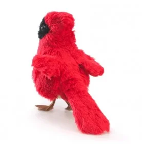 Marionnette mini oiseau cardinal signée Folkmanis, vue de dos