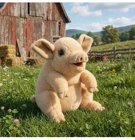 Folkmanis piglet puppet, sitting in the grass
