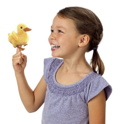 Girl playing with a Folkmanis Mini Duck Finger Puppet